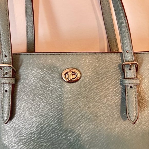 Authentic COACH Crossgrain Leather Laptop Tote Sage Blue 29086 - Picture 3 of 13